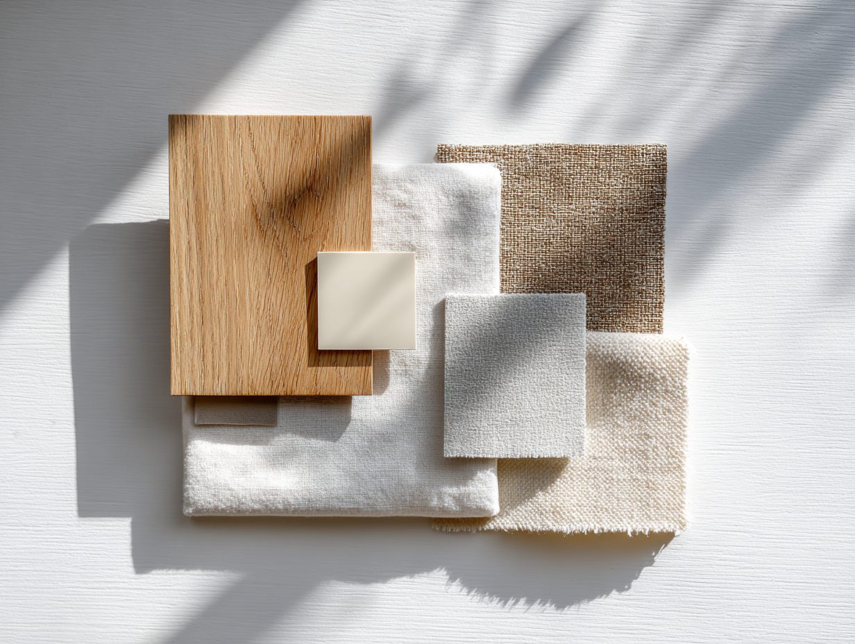 Moodboard materiali naturali: rovere, lino e juta