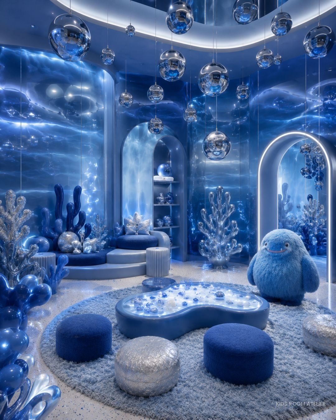 Ambienti blu del kids club a tema oceano