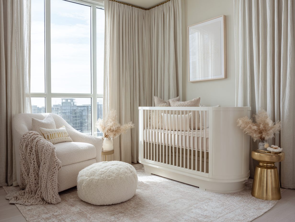 Nursery avorio con culla su misura e dettagli oro