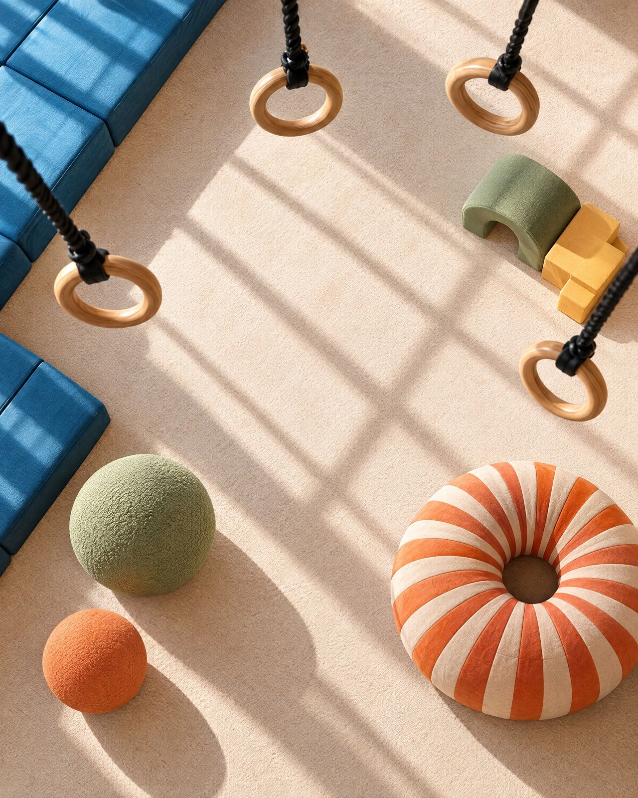 Playroom Anelli, rings and poufs from above
