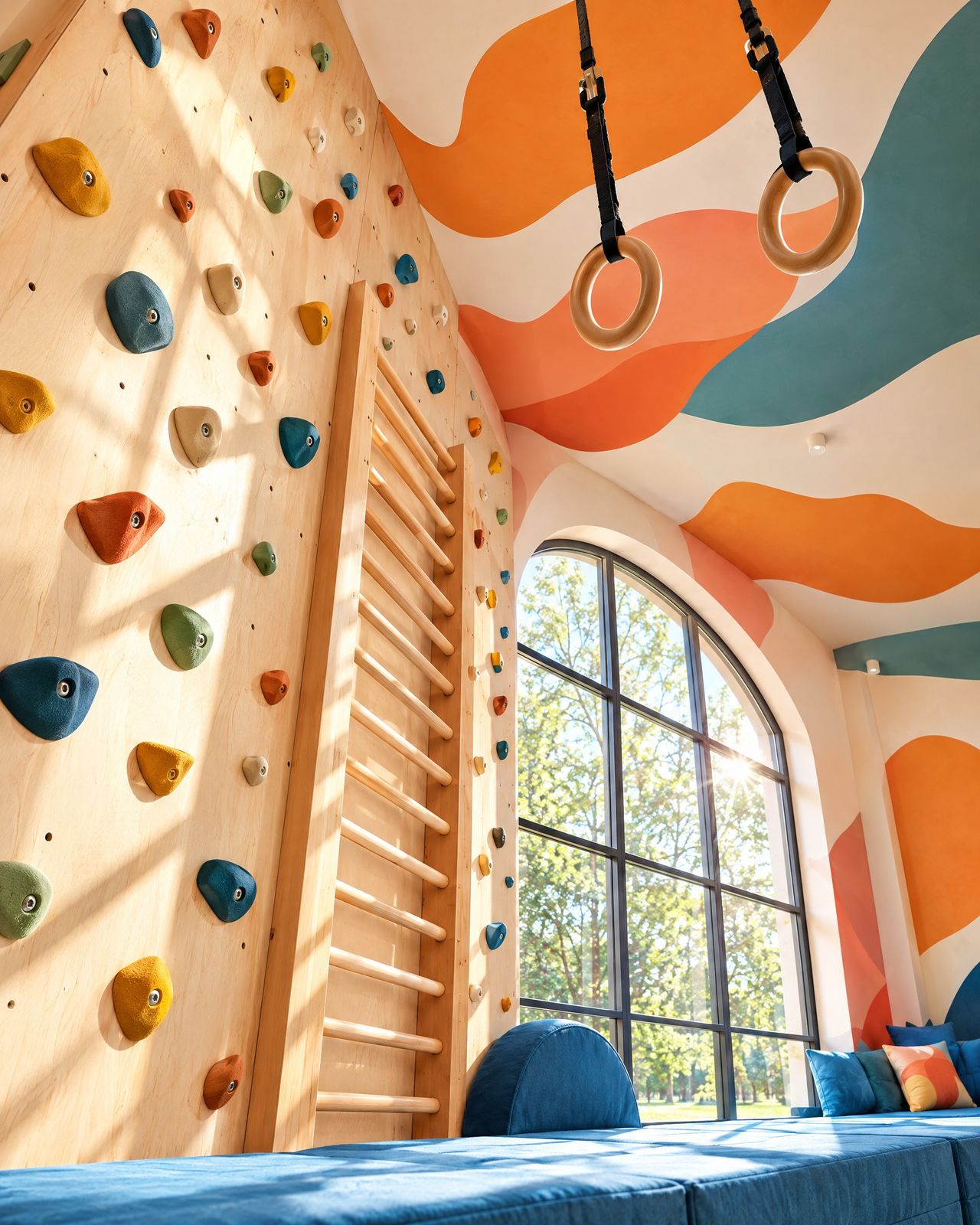 Playroom Anelli, the climbing wall with wall bars
