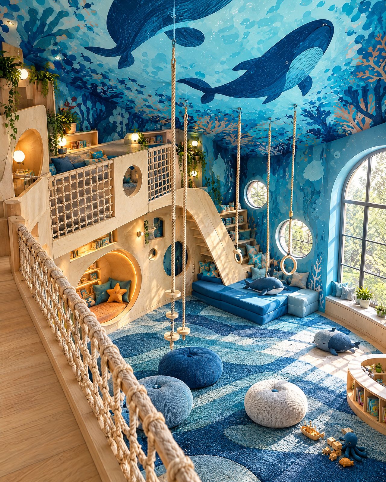 Kids Club Balene, il soppalco con la rete e la scala