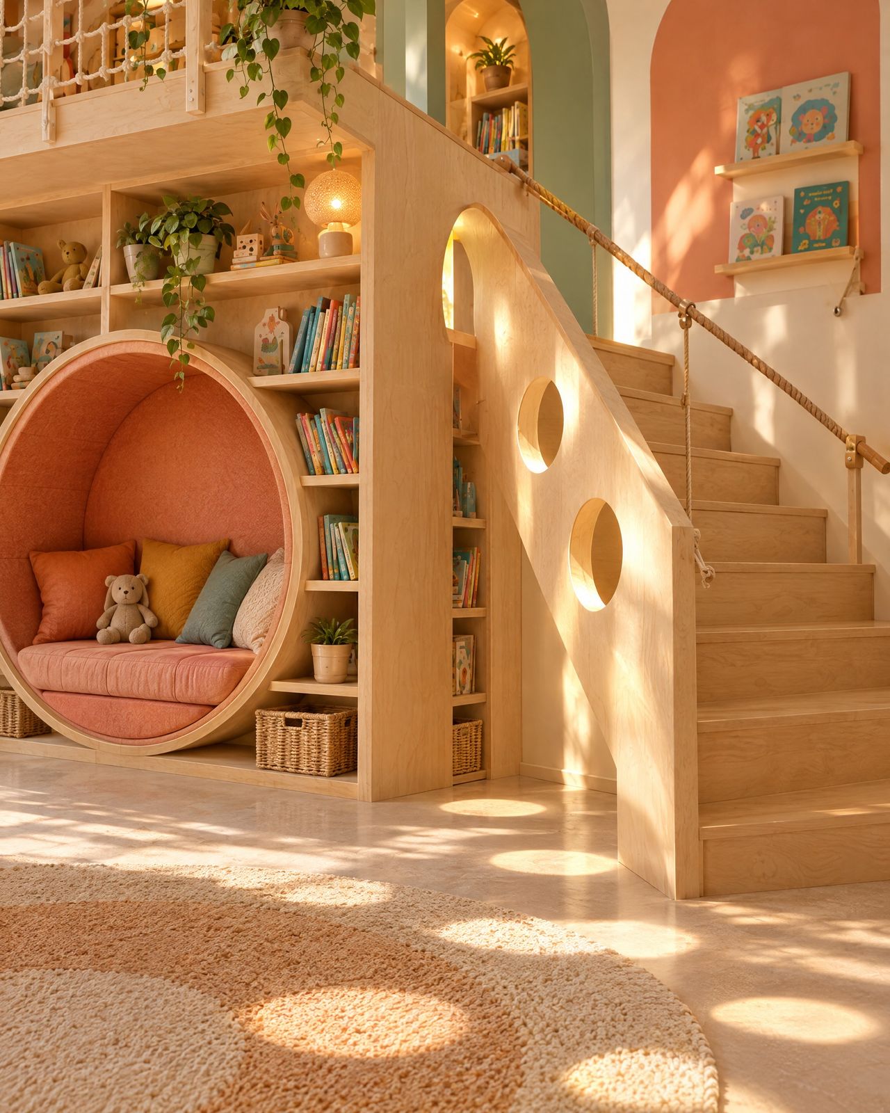 Libreria Soppalco, the staircase with round cut-outs