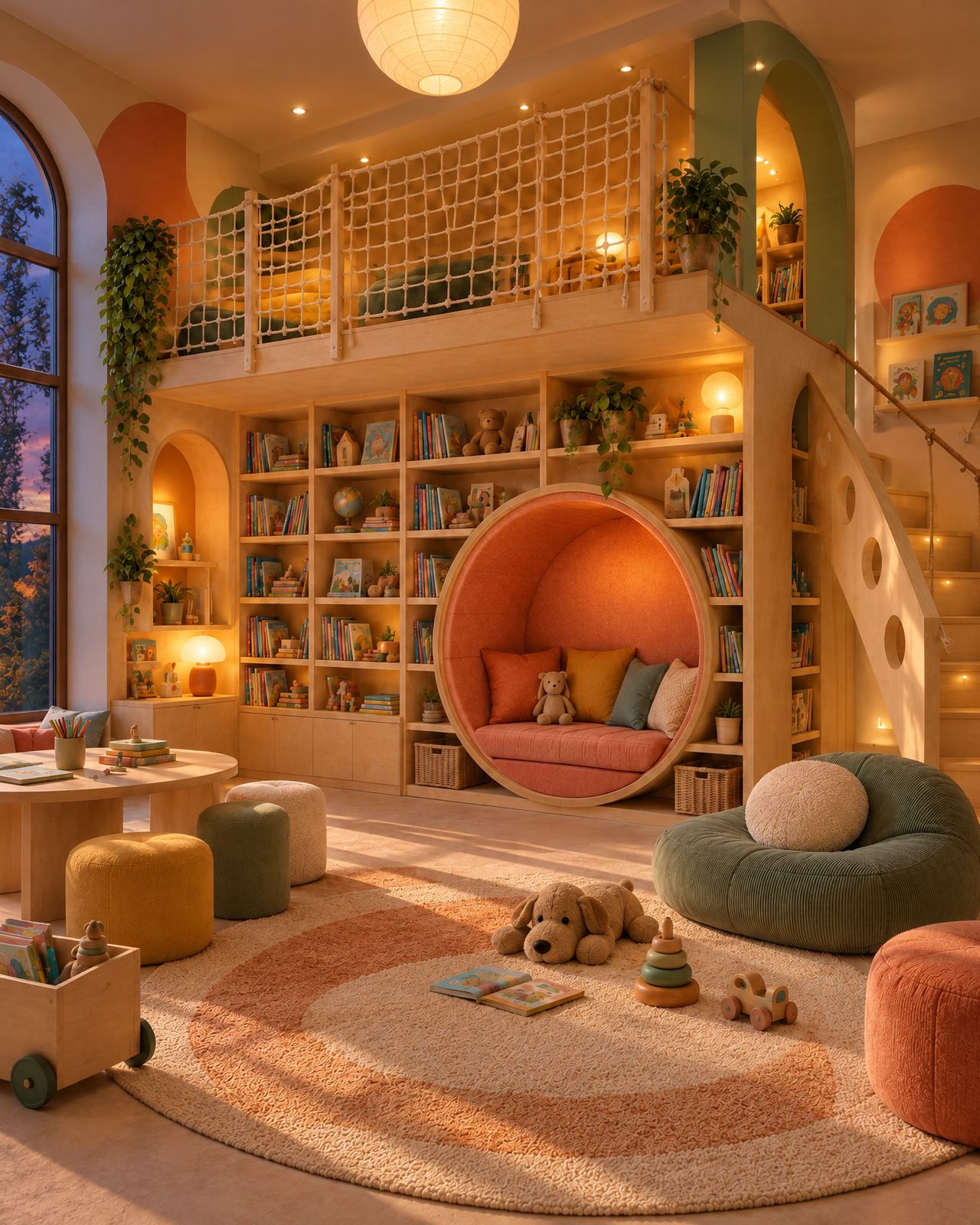 Libreria Soppalco, the bookcase in the evening