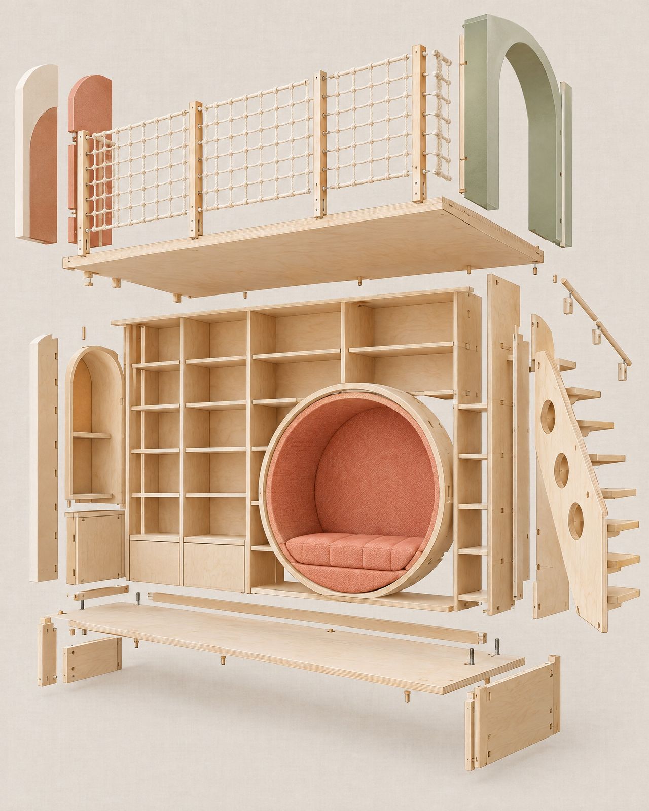 Libreria Soppalco, exploded view