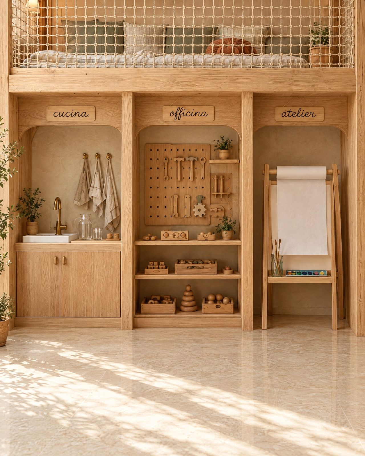 Playroom Montessori, le nicchie con i nomi