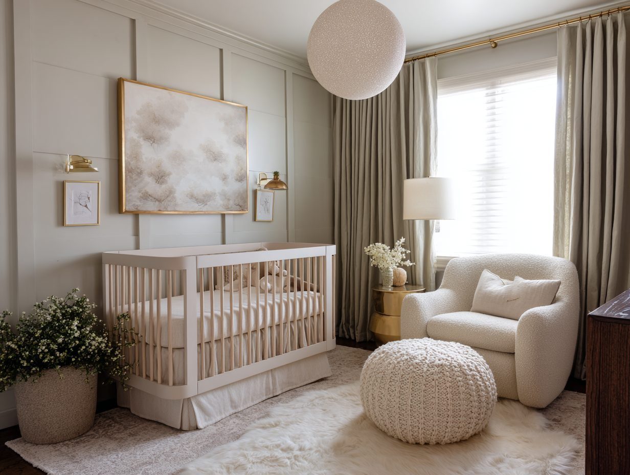 Nursery in toni salvia e crema con boiserie e luce diffusa